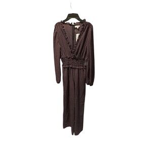 Max Studio Long Sleeve Surplice Jumpsuit in Navy Red Spinning Discs Medium NWT